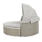 Outdoor Rattan Daybed Two-Tone Weave with Retractable Canopy and Removable Cushion