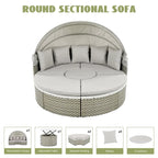 Outdoor Rattan Daybed Two-Tone Weave with Retractable Canopy and Removable Cushion