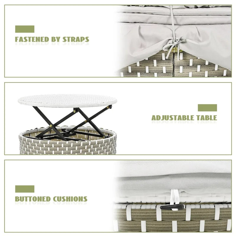 Outdoor Rattan Daybed Two-Tone Weave with Retractable Canopy and Removable Cushion