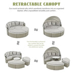 Outdoor Rattan Daybed Two-Tone Weave with Retractable Canopy and Removable Cushion