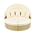 Outdoor Rattan Daybed Two-Tone Weave with Retractable Canopy and Removable Cushion