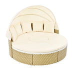 Outdoor Rattan Daybed Two-Tone Weave with Retractable Canopy and Removable Cushion