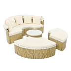 Outdoor Rattan Daybed Two-Tone Weave with Retractable Canopy and Removable Cushion