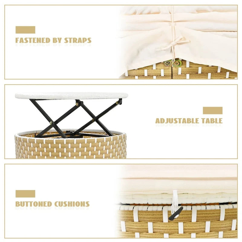 Outdoor Rattan Daybed Two-Tone Weave with Retractable Canopy and Removable Cushion