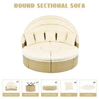 Outdoor Rattan Daybed Two-Tone Weave with Retractable Canopy and Removable Cushion