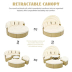 Outdoor Rattan Daybed Two-Tone Weave with Retractable Canopy and Removable Cushion