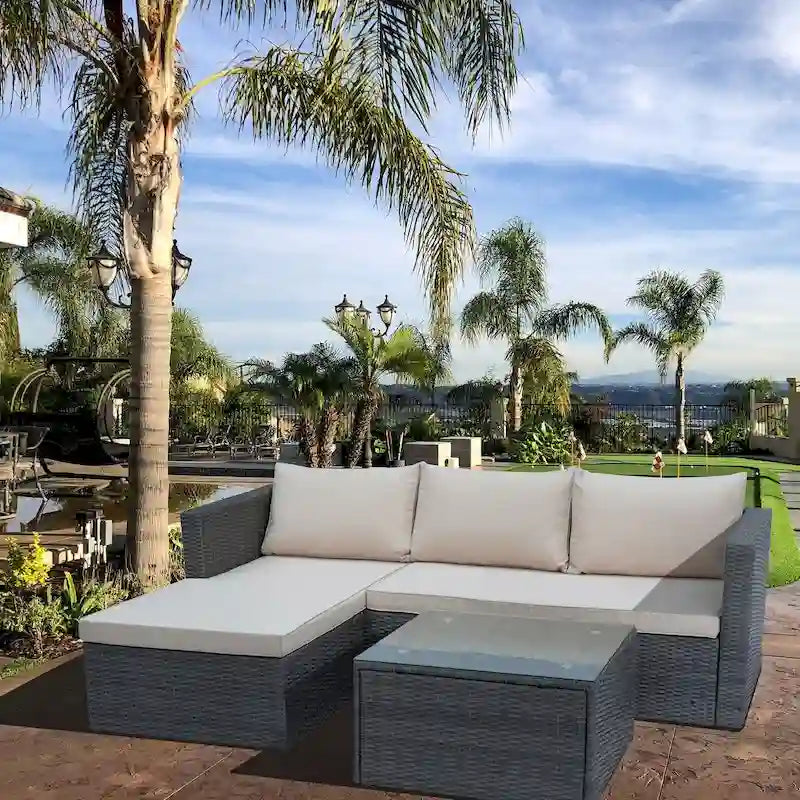 Maypex 3 PC Wicker Outdoor Corner Lounge Seating Set with Cushions