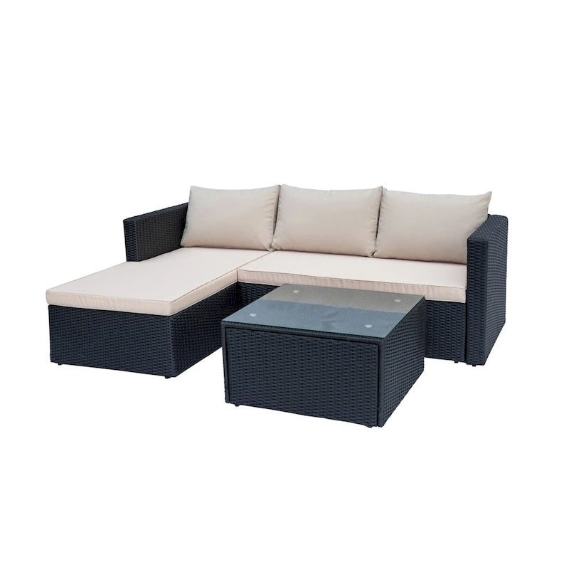 Maypex 3 PC Wicker Outdoor Corner Lounge Seating Set with Cushions