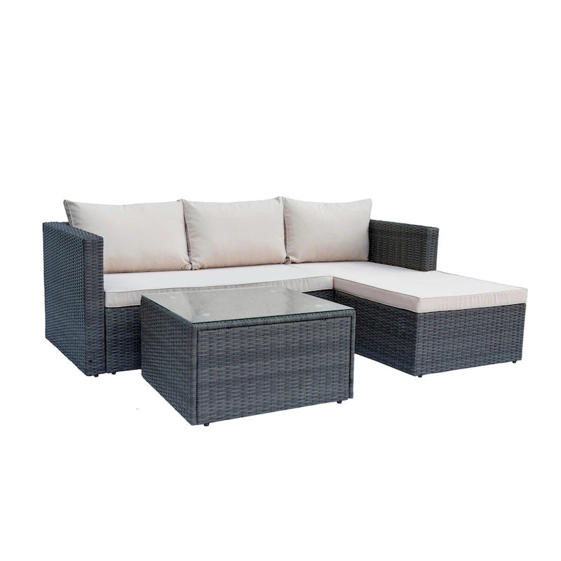 Maypex 3 PC Wicker Outdoor Corner Lounge Seating Set with Cushions