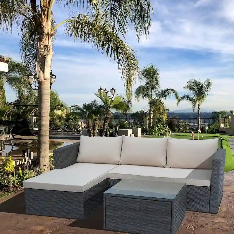 Maypex 3 PC Wicker Outdoor Corner Lounge Seating Set with Cushions