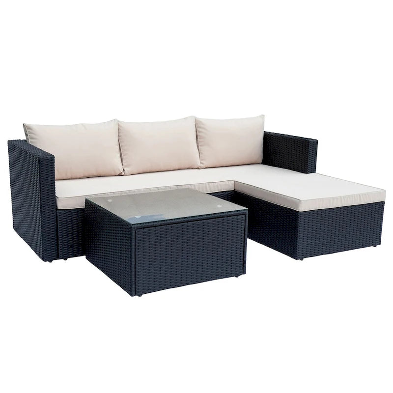 Maypex 3 PC Wicker Outdoor Corner Lounge Seating Set with Cushions