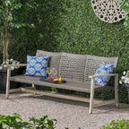 Patio Furniture Outdoor 3-Seater Sofa Wood and Wicker by Christopher Knight Home