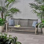 Patio Furniture Outdoor 3-Seater Sofa Wood and Wicker by Christopher Knight Home