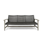 Patio Furniture Outdoor 3-Seater Sofa Wood and Wicker by Christopher Knight Home