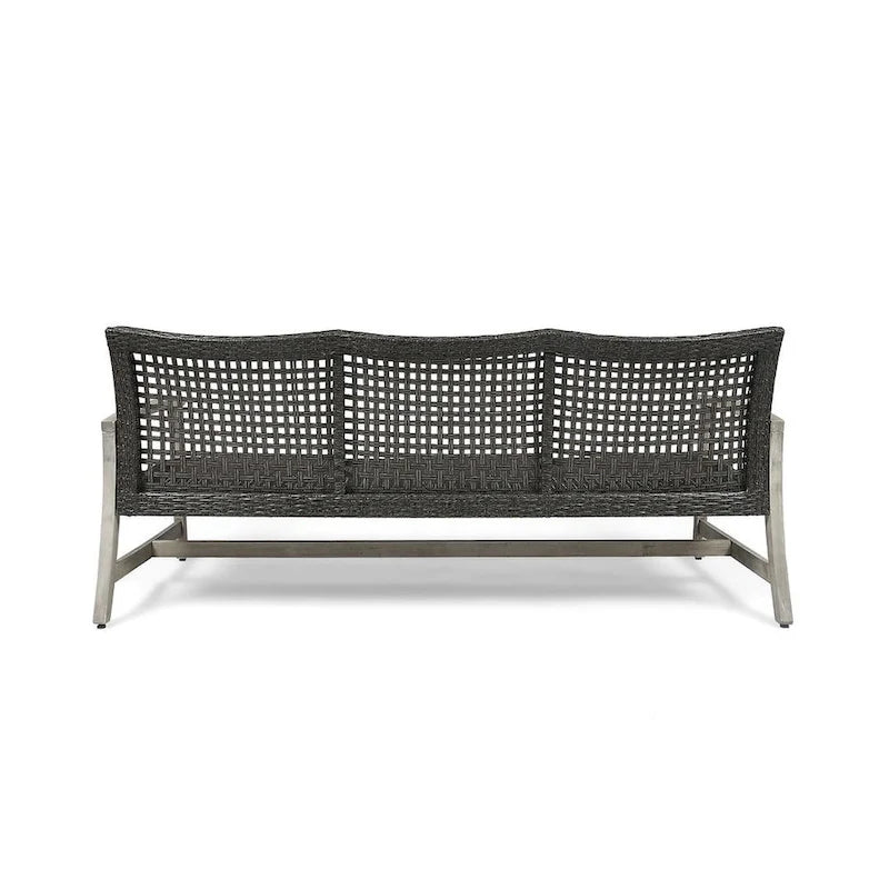 Patio Furniture Outdoor 3-Seater Sofa Wood and Wicker by Christopher Knight Home