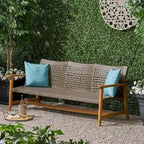 Patio Furniture Outdoor 3-Seater Sofa Wood and Wicker by Christopher Knight Home