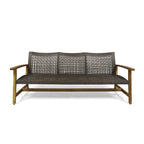Patio Furniture Outdoor 3-Seater Sofa Wood and Wicker by Christopher Knight Home