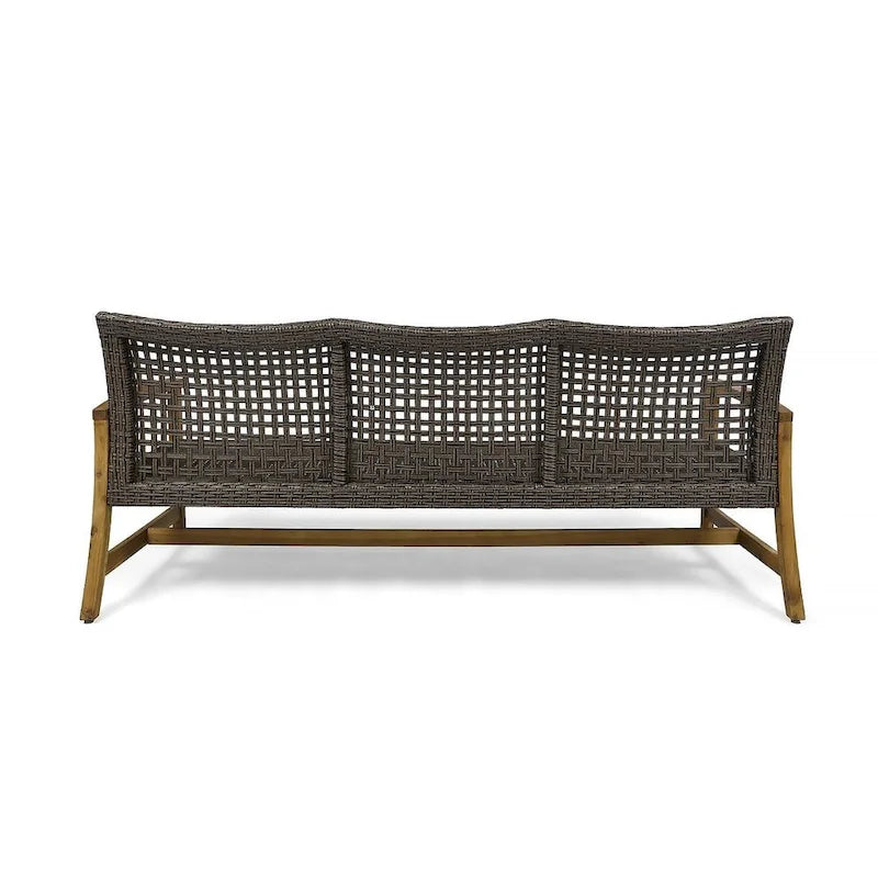 Patio Furniture Outdoor 3-Seater Sofa Wood and Wicker by Christopher Knight Home
