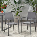 Outdoor Modern Aluminum Dining Chair with Mesh Seat (Set of 2), Gun Metal Gray and Dark Gray