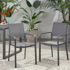 Outdoor Modern Aluminum Dining Chair with Mesh Seat (Set of 2), Gun Metal Gray and Dark Gray