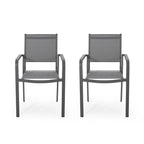 Outdoor Modern Aluminum Dining Chair with Mesh Seat (Set of 2), Gun Metal Gray and Dark Gray