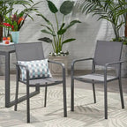 Outdoor Modern Aluminum Dining Chair with Mesh Seat (Set of 2), Gun Metal Gray and Dark Gray