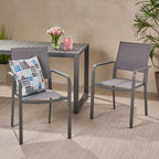 Outdoor Modern Aluminum Dining Chair with Mesh Seat (Set of 2), Gun Metal Gray and Dark Gray