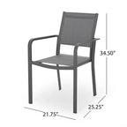 Outdoor Modern Aluminum Dining Chair with Mesh Seat (Set of 2), Gun Metal Gray and Dark Gray