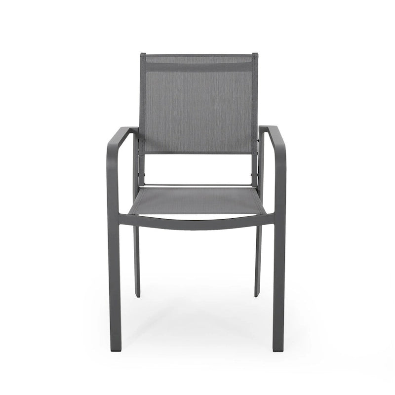 Outdoor Modern Aluminum Dining Chair with Mesh Seat (Set of 2), Gun Metal Gray and Dark Gray