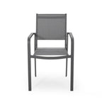 Outdoor Modern Aluminum Dining Chair with Mesh Seat (Set of 2), Gun Metal Gray and Dark Gray