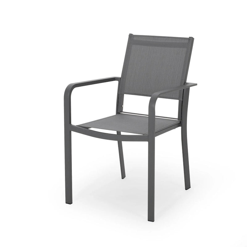 Outdoor Modern Aluminum Dining Chair with Mesh Seat (Set of 2), Gun Metal Gray and Dark Gray