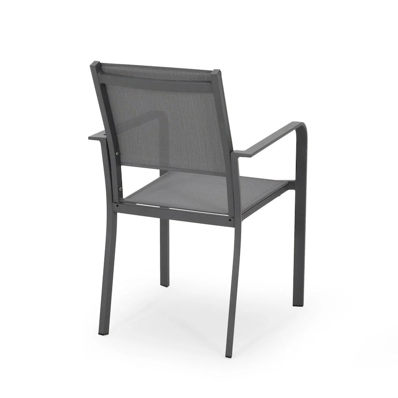 Outdoor Modern Aluminum Dining Chair with Mesh Seat (Set of 2), Gun Metal Gray and Dark Gray