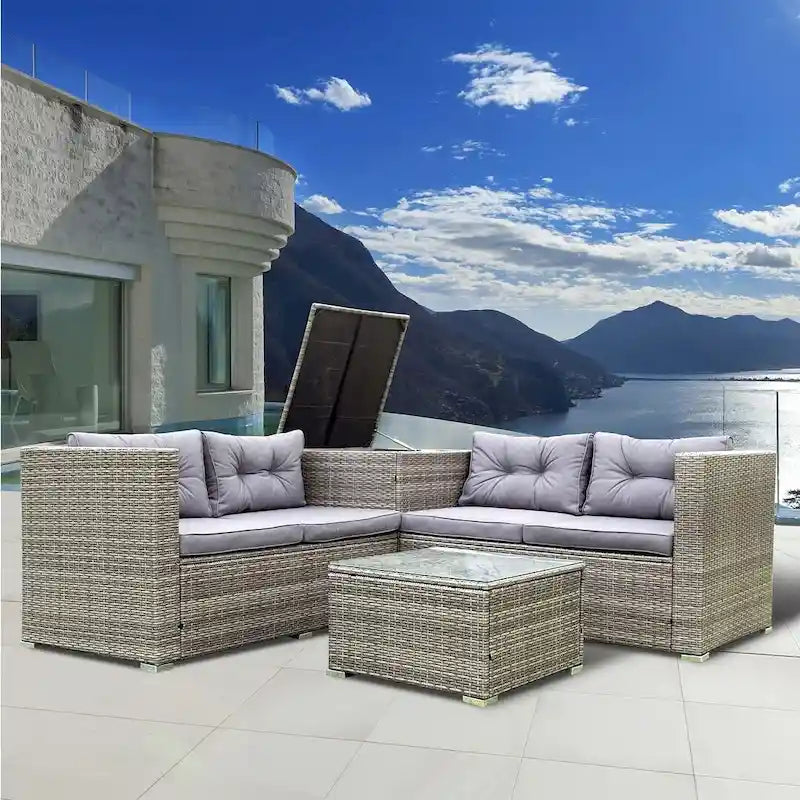 4-Piece Outdoor Patio Rattan Wicker Furniture Set with Comfortable Cushions