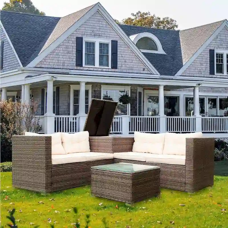 4-Piece Outdoor Patio Rattan Wicker Furniture Set with Comfortable Cushions