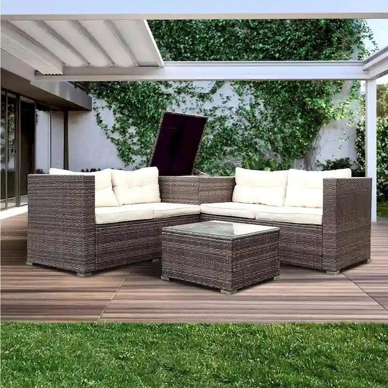 4-Piece Outdoor Patio Rattan Wicker Furniture Set with Comfortable Cushions