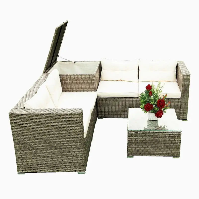4-Piece Outdoor Patio Rattan Wicker Furniture Set with Comfortable Cushions