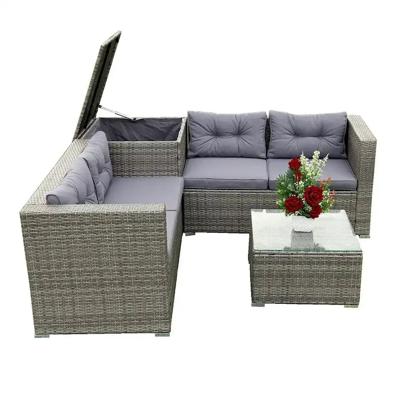 4-Piece Outdoor Patio Rattan Wicker Furniture Set with Comfortable Cushions
