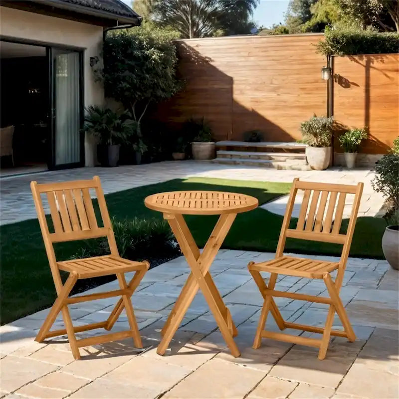 Outsunny Acacia Wood Bistro Set,2 Folding Chairs & Coffee Table,3 PCS
