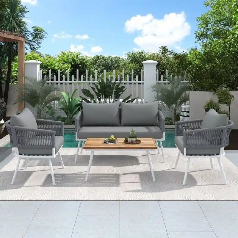 4-Piece Patio Furniture Set, Outdoor Patio Conversation Set with Cushion