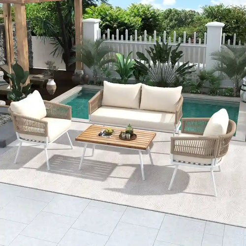 4-Piece Patio Furniture Set, Outdoor Patio Conversation Set with Cushion