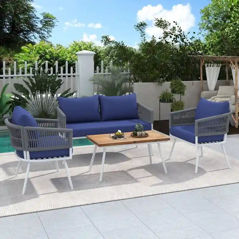 4-Piece Patio Furniture Set, Outdoor Patio Conversation Set with Cushion