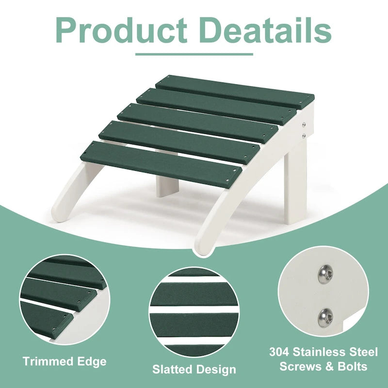 Aoodor Outdoor Adirondack Ottoman - Weather-Resistant HDPE Patio Footrest for Ultimate Relaxation