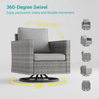 LIVOOSUN 3-Piece Patio Sofa Set Gray Rattan Swivel Rocking Chair Side Table