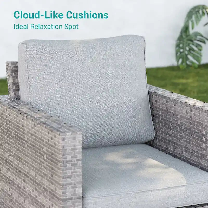 LIVOOSUN 3-Piece Patio Sofa Set Gray Rattan Swivel Rocking Chair Side Table