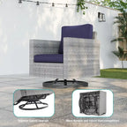 LIVOOSUN 3-Piece Patio Sofa Set Gray Rattan Swivel Rocking Chair Side Table