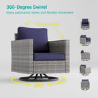 LIVOOSUN 3-Piece Patio Sofa Set Gray Rattan Swivel Rocking Chair Side Table
