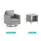 LIVOOSUN 3-Piece Patio Sofa Set Gray Rattan Swivel Rocking Chair Side Table