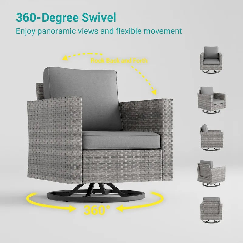LIVOOSUN 3-Piece Patio Sofa Set Gray Rattan Swivel Rocking Chair Side Table