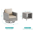 LIVOOSUN 3-Piece Patio Sofa Set Gray Rattan Swivel Rocking Chair Side Table