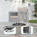 LIVOOSUN 3-Piece Patio Sofa Set Gray Rattan Swivel Rocking Chair Side Table